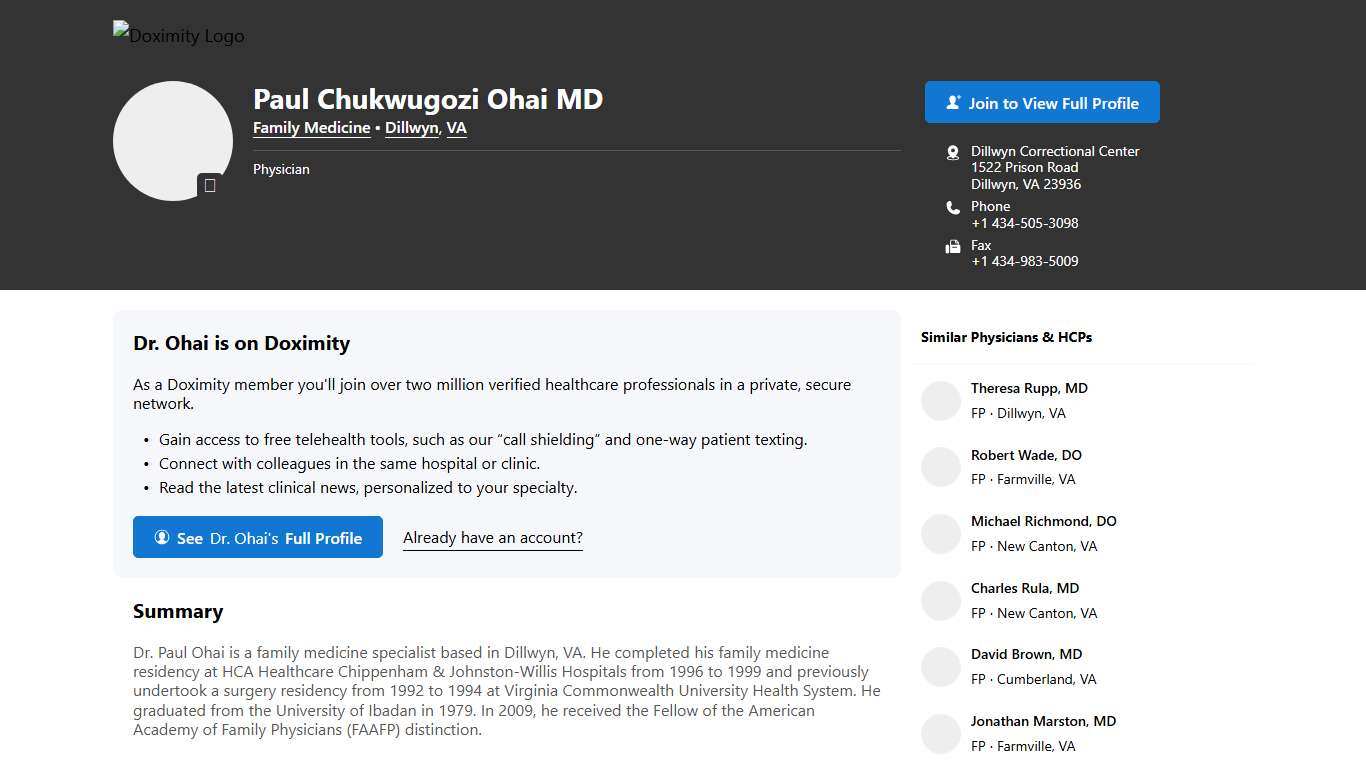 Dr. Paul Ohai, MD – Dillwyn, VA Family Medicine