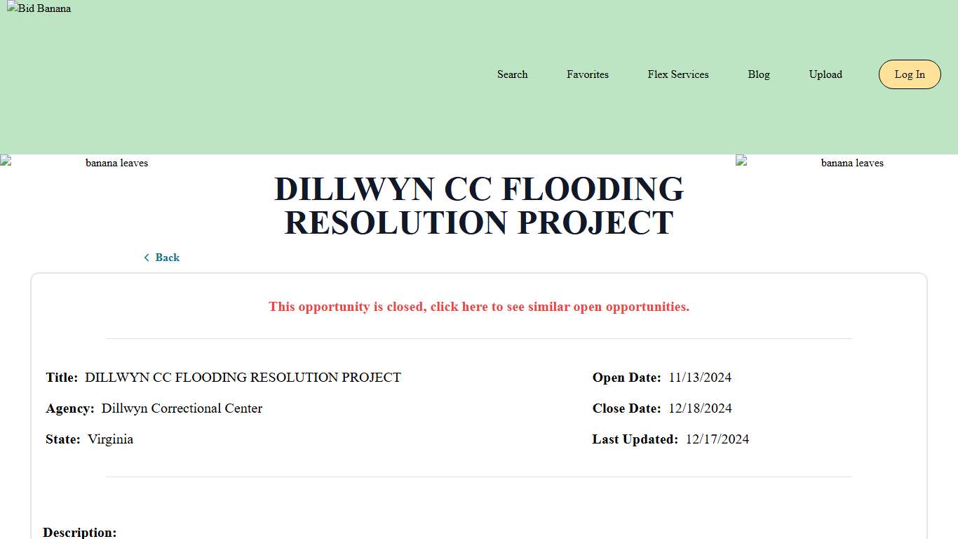 DILLWYN CC FLOODING RESOLUTION PROJECT Bid Banana